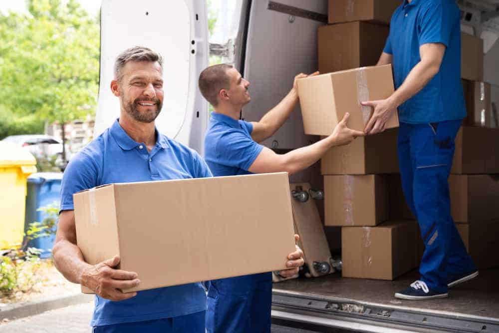 Movers Loading Van Carrying Boxes