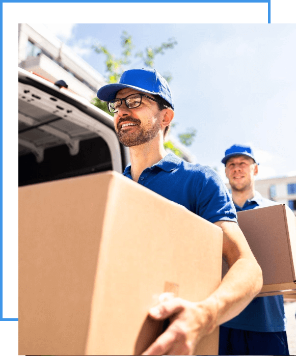 Removals men carrying packing crates