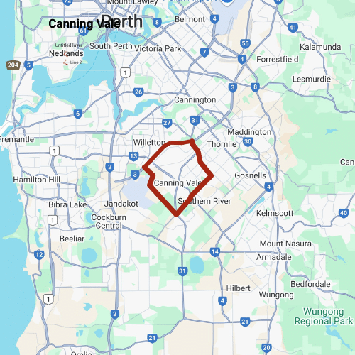 Map depicting the outline of Canning Vale