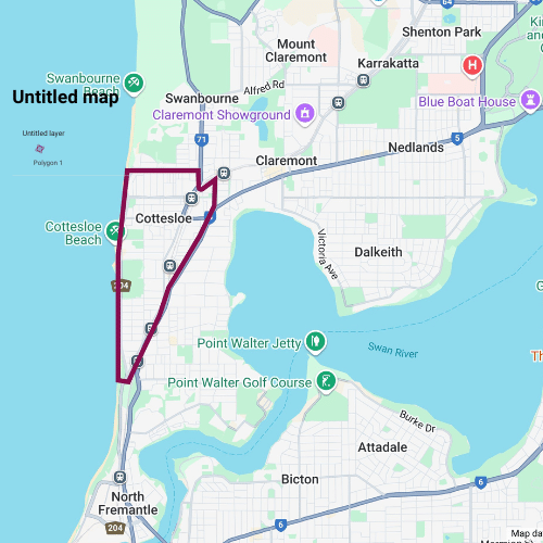 Map depicting the outline of Cottesloe.