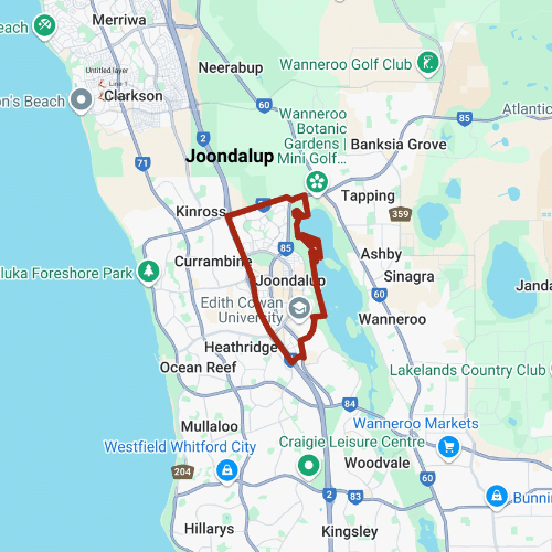 Map depicting the outline of Joondalup