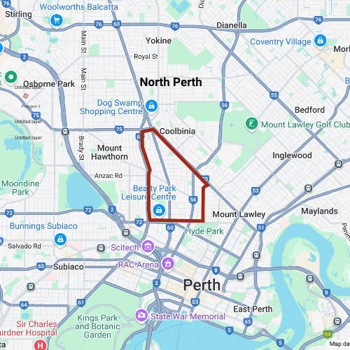 Map depicting the outline of North Perth.