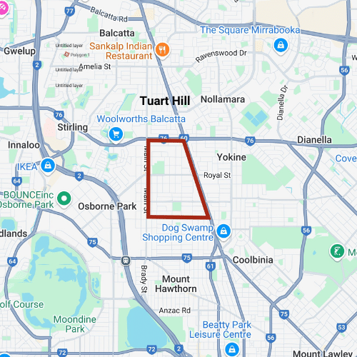 Map depicting the outline of Tuart Hill
