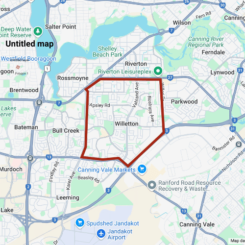 Map depicting the outline of Willetton